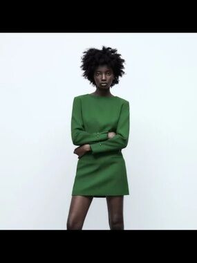 Zara Emerald Green Long-Sleeve Mini Dress